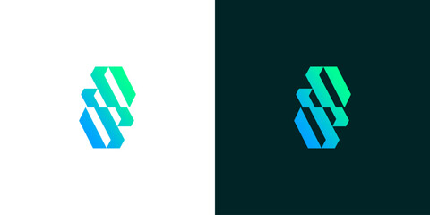 Abstract geometric logo design with a gradient of blue and green colors, symbolizing innovation and connection, suitable for modern branding