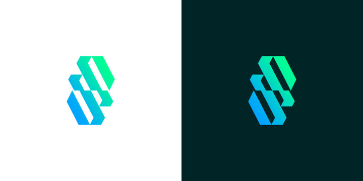 Abstract geometric logo design with a gradient of blue and green colors, symbolizing innovation and connection, suitable for modern branding