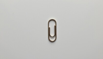 A solitary paperclip holding an office pin to a white background, creating a simple yet interesting contrast between the metallic objects and the minimalistic setting.