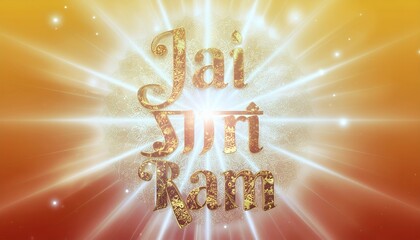 Golden Jai Shri Ram text with light rays radiates spiritual warmth, perfect for Diwali greetings and Hindu celebrations with auspicious blessings