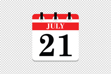 21 July Calendar icon vector, 21 dates of July month calendar icon, dates of July 21 icon calendar, vector calendar icon.