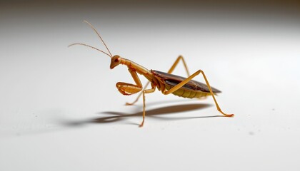 A close up of an insect with prominent antennae and elongated legs, set against a plain background that accentuates its presence.