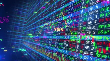 binary code resents a colorful stock market display. Full-frame composition, multicolor tone. Technical style, financial background - Powered by Adobe