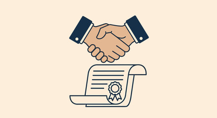 Two hands shaking above a contract on beige surface symbolizing a successful business deal with trust and partnership, agreement concept.