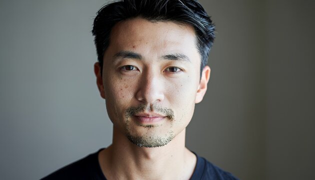Confident Asian man looking directly at the camera with a neutral expression, perfect for professional headshots and diverse casting calls in film and television