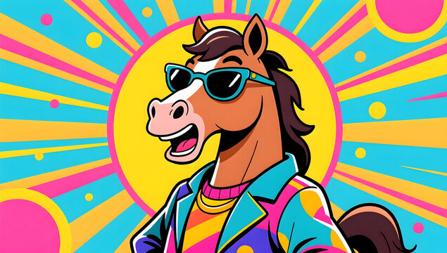 New Year pop comic stylized horse character