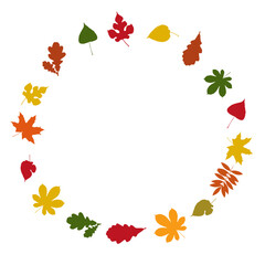 Fall multicolor leaf circle frame — autumn foliage border