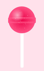 Pink Lollipop. Sweet Candy on Stick with Glossy Gradient