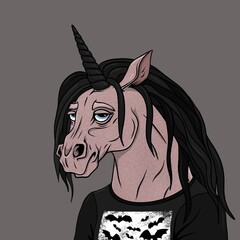 Gothic Unicorn Character Illustration Moody Emo Fantasy Portrait Dark Style Digital Art
