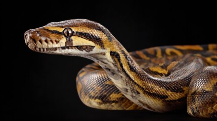Obraz premium Close-Up of Python With Striking Scale Patterns on Dark Background