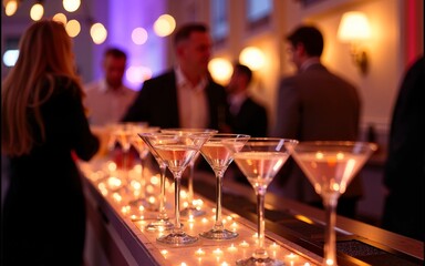 Martini bar setup at a festive event, enticing guests with cocktail options. High quality