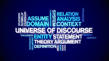 Universe of Discourse animated word cloud-text design animation tag kinetic typography seamless loop.