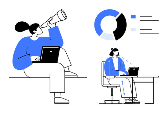 Business analysis. Professionals working on laptops highlighting data research and future trends. Business analysis for strategy, growth, technology innovation, and productivity improvement