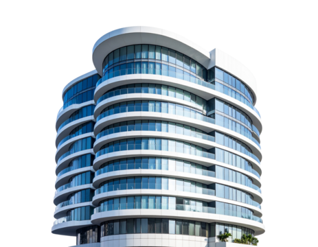 Firefly_Majestic Stone Castle on a Rocky Hill Fantasy Architecture - Firefly_Ultra-modern high-rise apartment building with unique curves, isolated on a white tra  