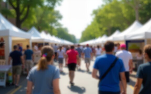 Street Festival Blur: A blurred street festival with tents and crowds, suitable for cultural events and community themes. High quality