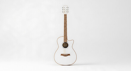 Striking white acoustic guitar against a clean background ready for your music project or creative presentation, promising pure sound and artistic flair