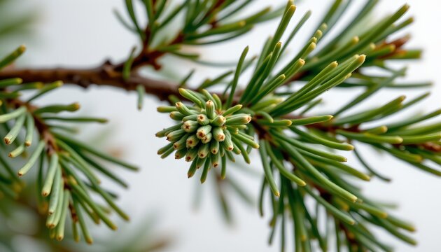A close up of pine needles with a watermark of the brand "Downey."