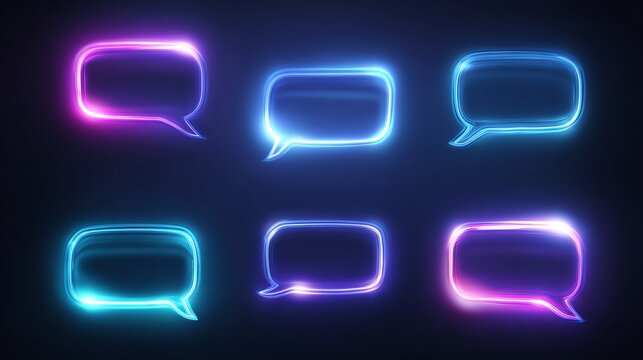Glowing Speech Bubbles Colorful Neon Message Frames for Digital Communication
