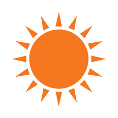 Orange sun icon with triangular rays isolated on transparent background