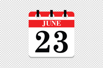 23 June Calendar icon vector, 23 dates of June month calendar icon, dates of June 23 icon calendar, vector calendar icon.