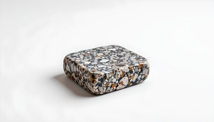 A small box with a floral print is placed on a white surface against a gray background. The box has a lid that seems to be partially open.