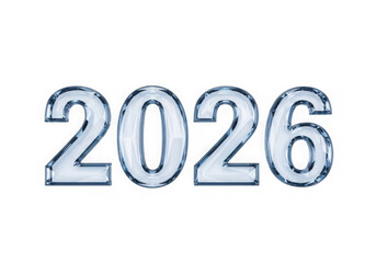 Shiny metallic 2026 number isolated on transparent background