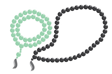 Naklejka premium Vector illustration of Islamic prayer beads or tasbih in two different colors, mint green and dark brown, arranged on a clean white background. Suitable for religion, Ramadan and Eid, Islamic culture
