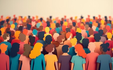 Fototapeta premium Large crowd of diverse people. paper cut out style. High quality