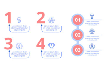 Infographic set illustrating series of steps for implementing effective strategies. Each section including icons and brief descriptions, presenting information clearly and visually