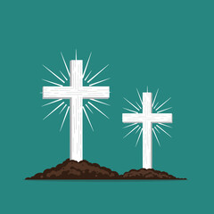 Radiant White Crosses Rising from Burial Ground Resurrection Symbol