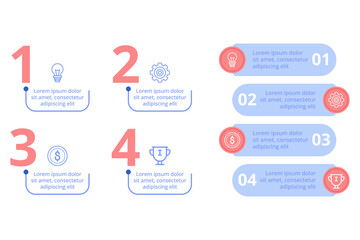 Infographic set presenting step-by-step breakdown of various ideas. Each section featuring simple visuals with brief descriptions highlighting key points for easy understanding