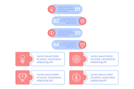 Infographic presenting clear set of steps to follow for achieving successful process. It visually emphasizing key elements such as planning, resources, and outcomes