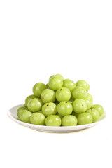 Fresh Green Gooseberries on White Plate Studio Photography