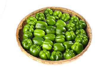Fresh Green Bell Peppers in Wicker Basket - Organic Sweet Peppers for Healthy Cooking