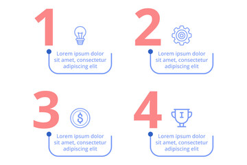 Infographic highlighting four important concepts using icons and text. Each section containing number, relevant icon, and concise descriptions of ideas being presented