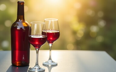 Wine glasses and bottle of wine. High quality