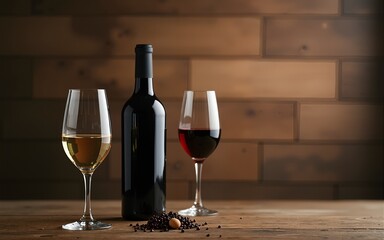 Wine glasses and bottle of wine. High quality