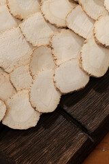 Sliced Dahurica Root Chinese Medicine Herb Aromatic Seasoning Traditional Healthcare Natural Remedy Close-up