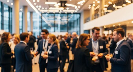 Blurred Business Networking Event People Connecting Corporate Meeting Conference Professionals Team Building Success