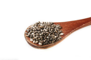 Chia Seeds from Mexico in Wooden Spoon - Healthy Superfood Diet Ingredient