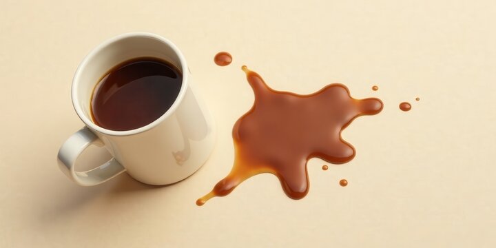Accidental Spill of Dark Beverage from a Mug onto a Light Beige Surface