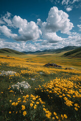Obraz premium mountain landscape with yellow flowers