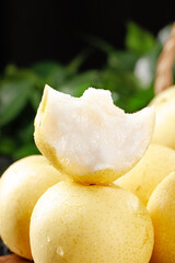 Fresh White Pears with Crisp Juicy Flesh Cut Open Showing Sweet Interior