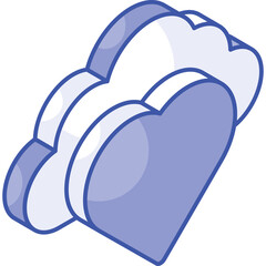 Stylized Blue Heart Shape Intertwined With Cloud Forms In Isometric Perspective With Subtle Shading And Clean Lines On A Transparent Background