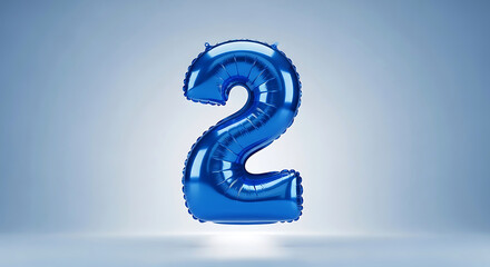 Shiny Blue Number 2 Balloon Floating in Studio Light party