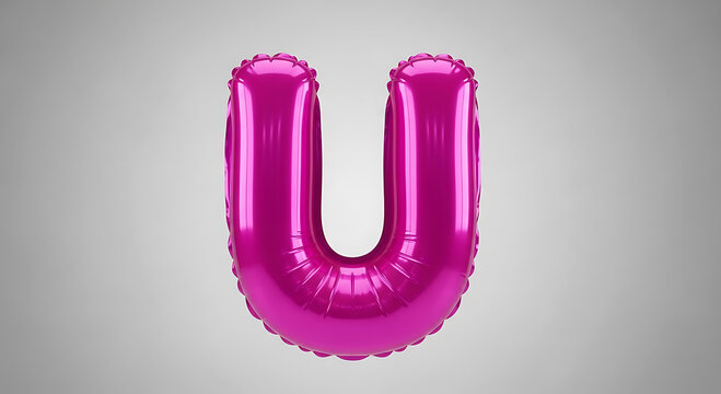 Shiny Fuchsia Letter U Balloon Floating Against a Light Gray Background alphabet
