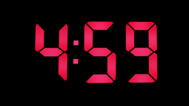Countdown from four fifty-nine to five o'clock in the early morning hours of a new day