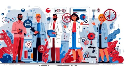 Group of diverse scientists collaborating in a laboratory, showcasing technology and research advancements - Powered by Adobe