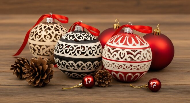 “Highly detailed jewel-encrusted red Christmas ornament, luxury festive decoration with gold accents and sparkling premium design.”
