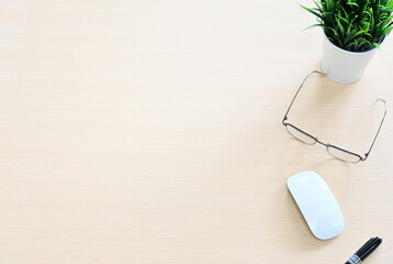 Modern Office Desk with Accessories and Empty Space for Text